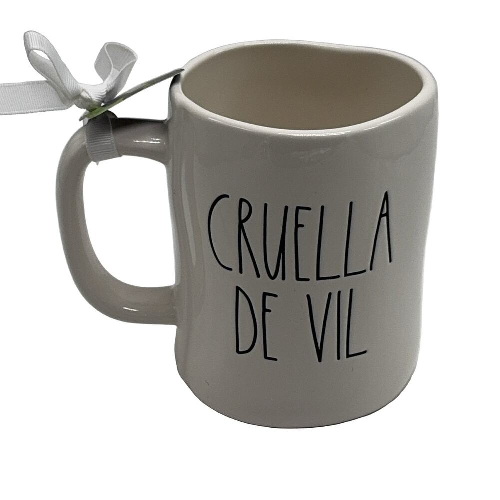 Rae Dunn Cruella De Vil Coffee Mug Cream Ceramic Disney Villains Double Sided